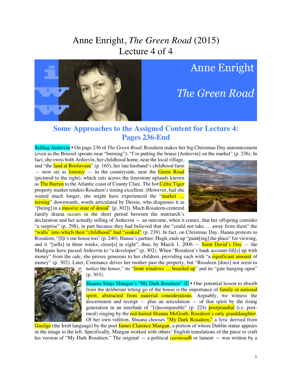 Anne Enright, the Green Road (2015) Lecture 4 of 4