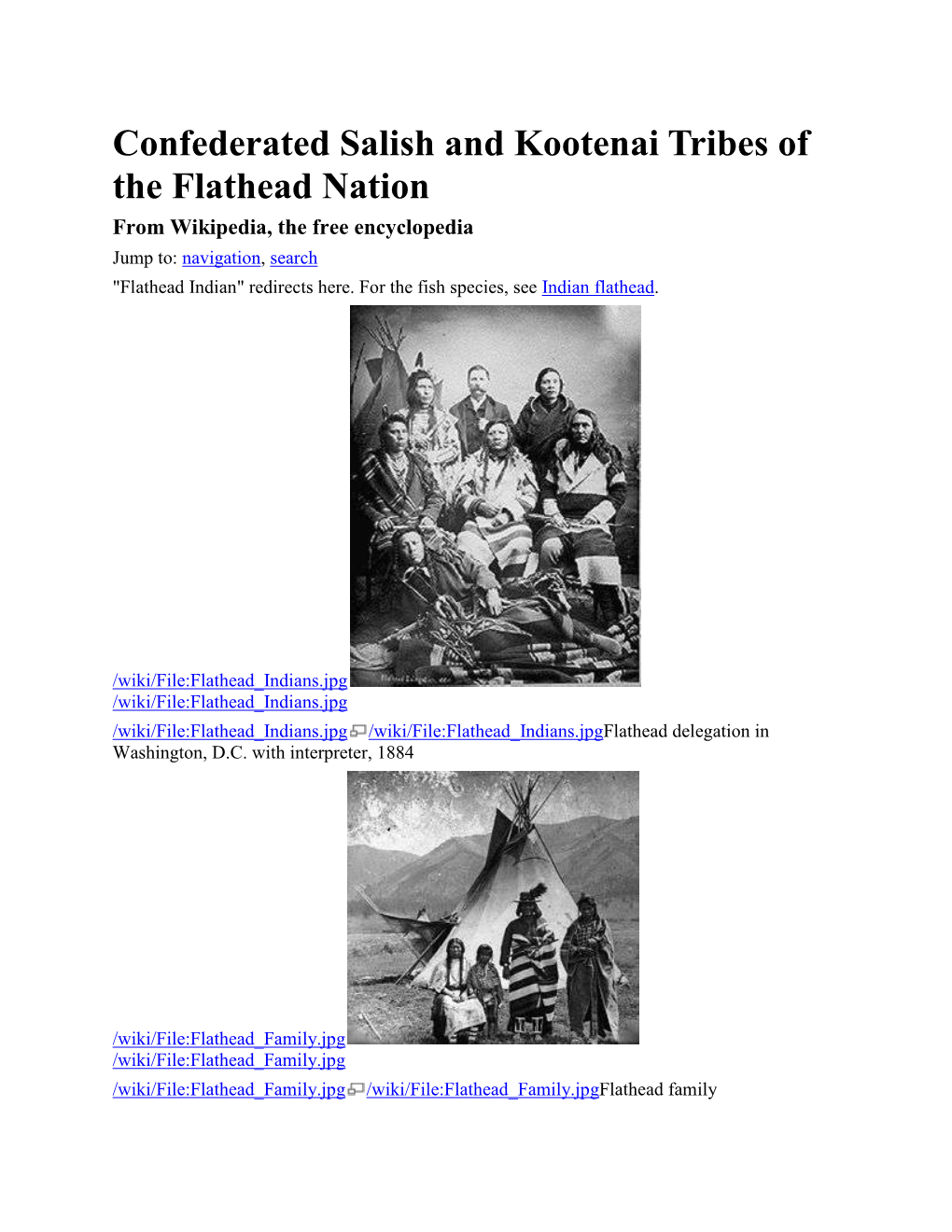 Confederated Salish and Kootenai Tribes of the Flathead Nation from Wikipedia, the Free Encyclopedia Jump To: Navigation, Search "Flathead Indian" Redirects Here