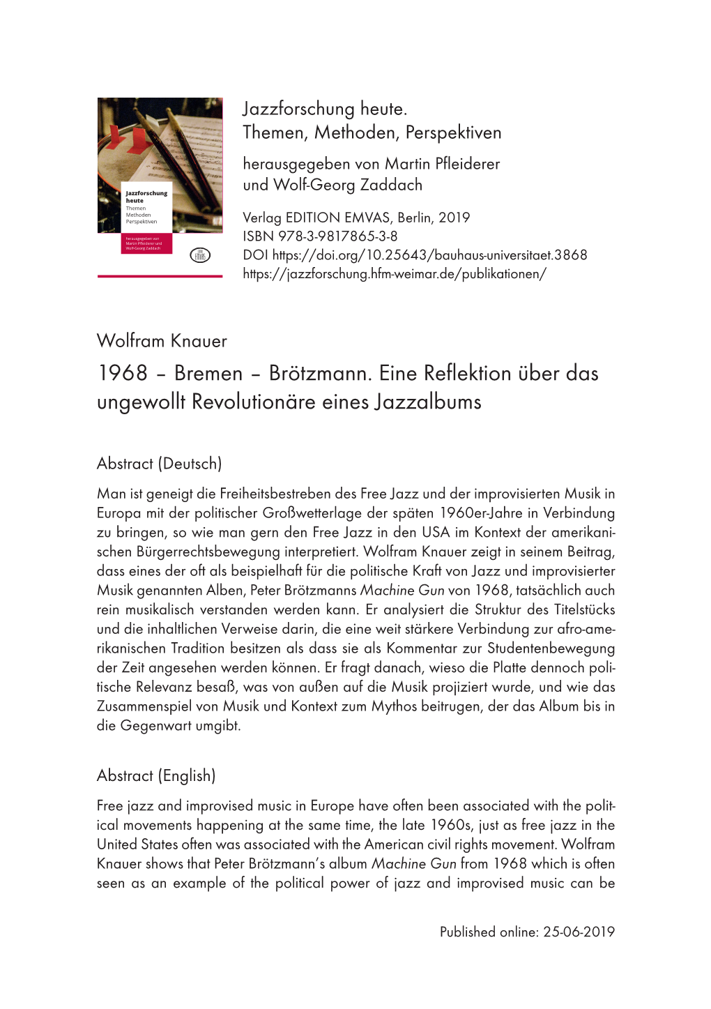 1968 – Bremen – Brötzmann. Eine Reflektion Über Das Ungewollt Revolutionäre Eines Jazzalbums