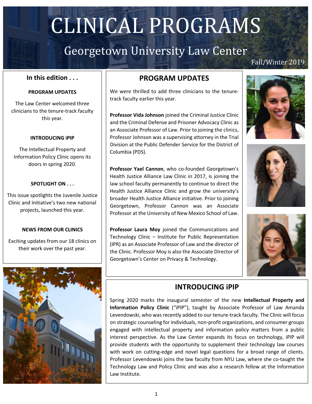 CLINICAL PROGRAMS Georgetown University Law Center Fall/Winter 2019
