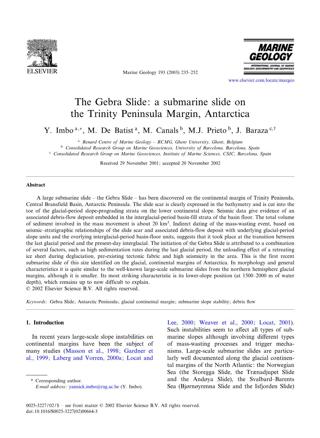 The Gebra Slide: a Submarine Slide on the Trinity Peninsula Margin, Antarctica