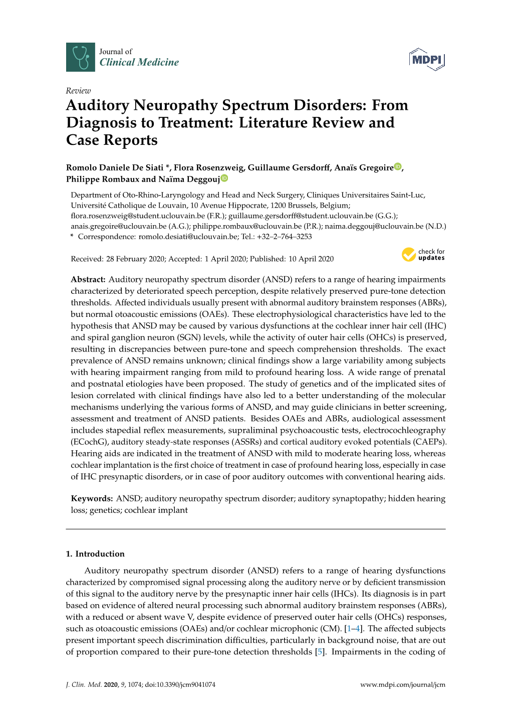 Auditory Neuropathy Spectrum Disorders: from Diagnosis to Treatment: Literature Review and Case Reports