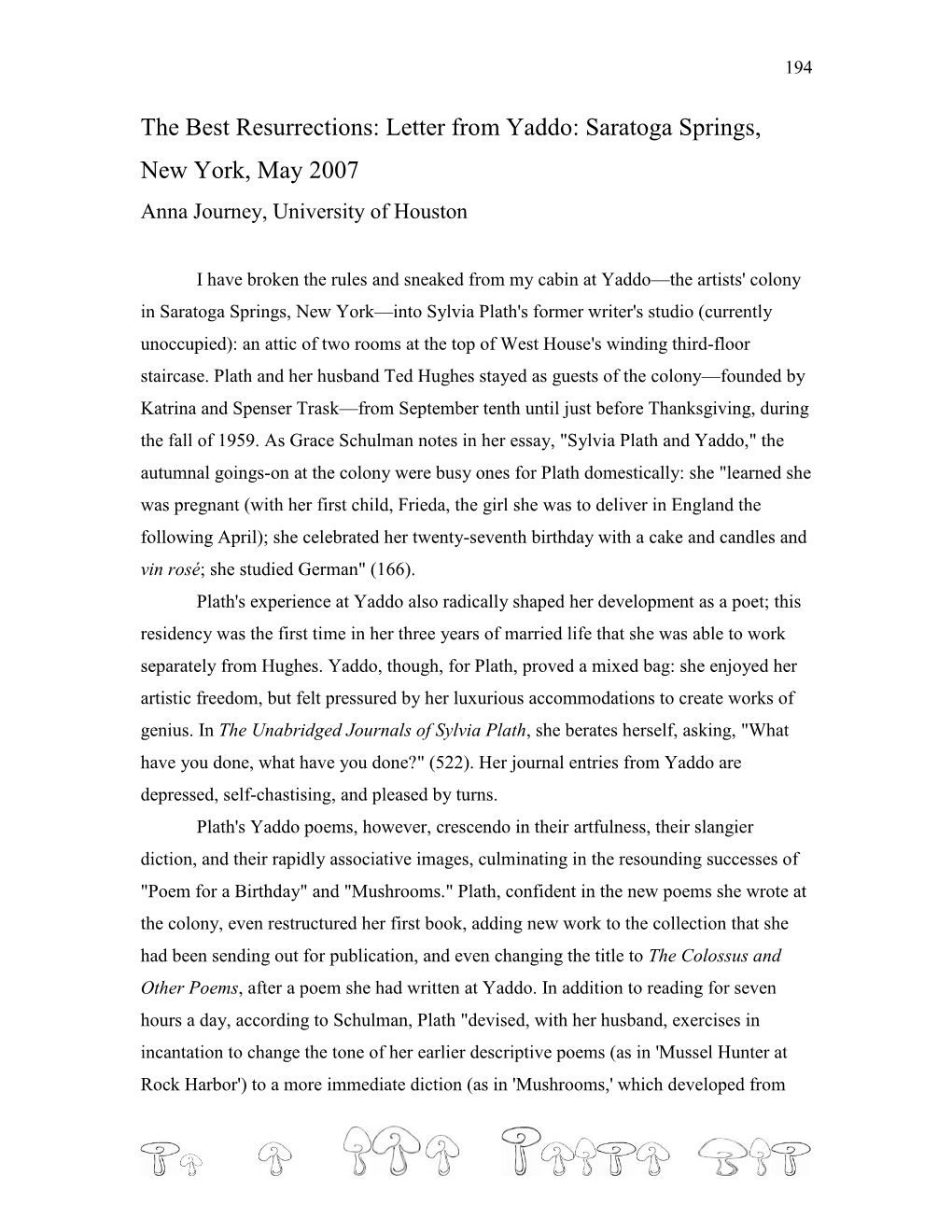 Plath “Fun” Essay About Yaddo