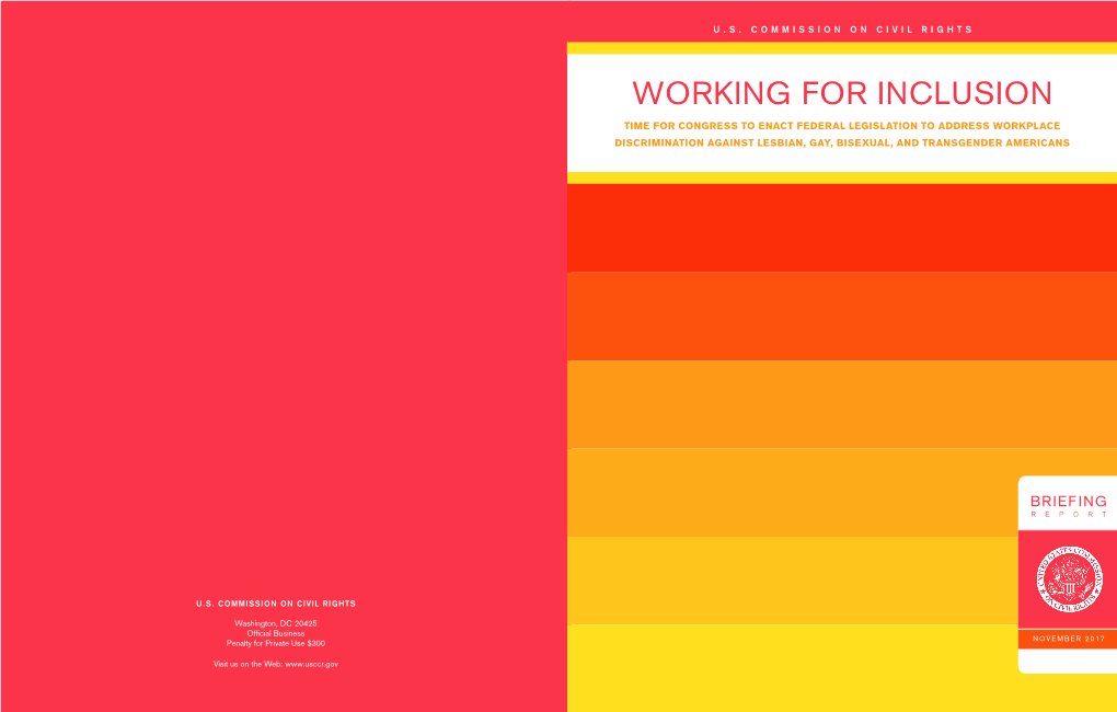 Working for Inclusion: Time for Congress to Enact Federal Legislation to Address Workplace Discrimination Against Lesbian, Gay, Bisexual, and Transgender Americans