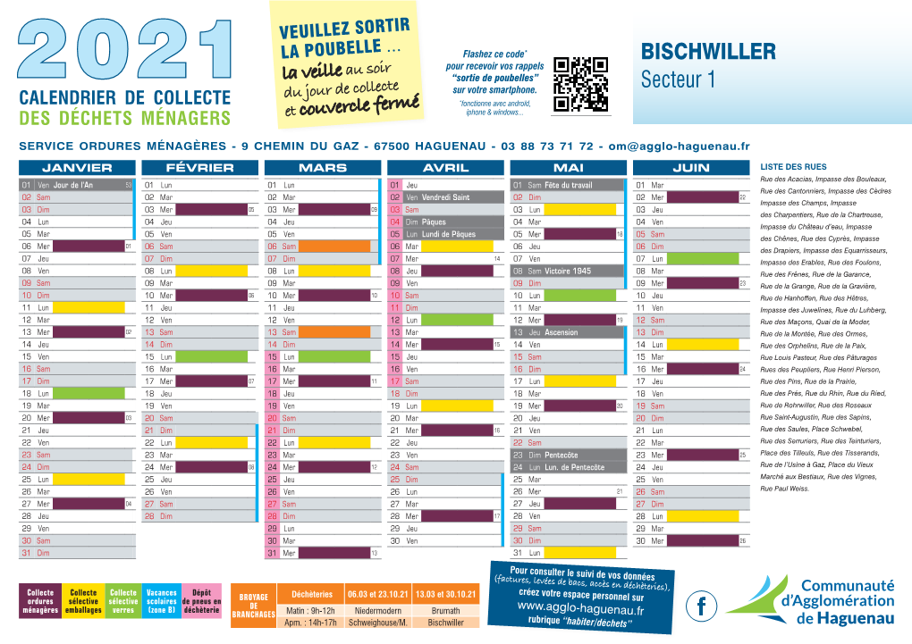 Calendrier 2021 OM Bischwiller-Secteur 1