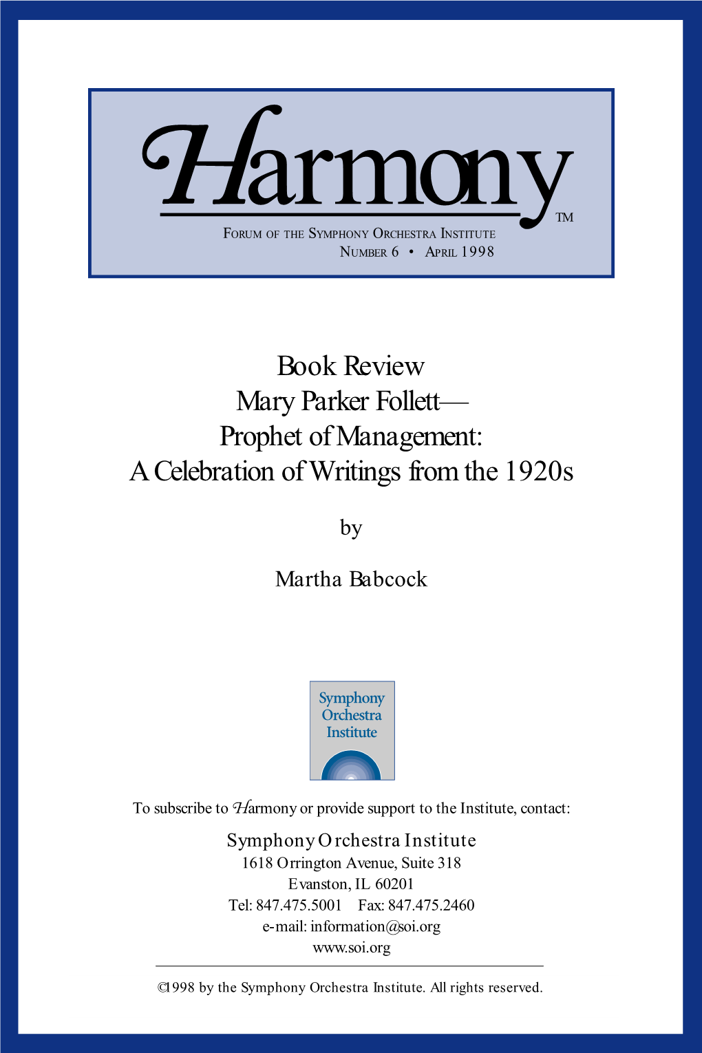 Book Review Mary Parker Follett— Prophet of Management: a Celebration of Writings from the 1920S