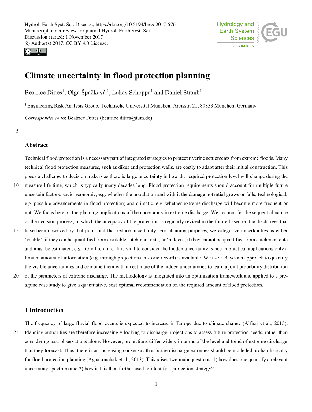 Climate Uncertainty in Flood Protection Planning