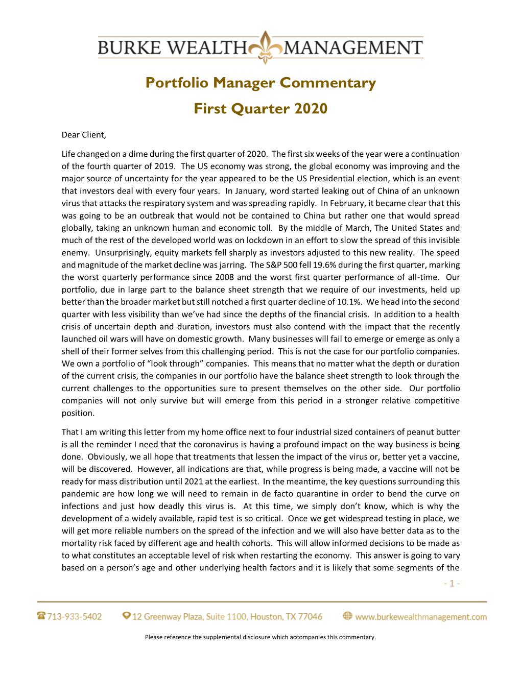 2020 Quarter 1 Investor Letter