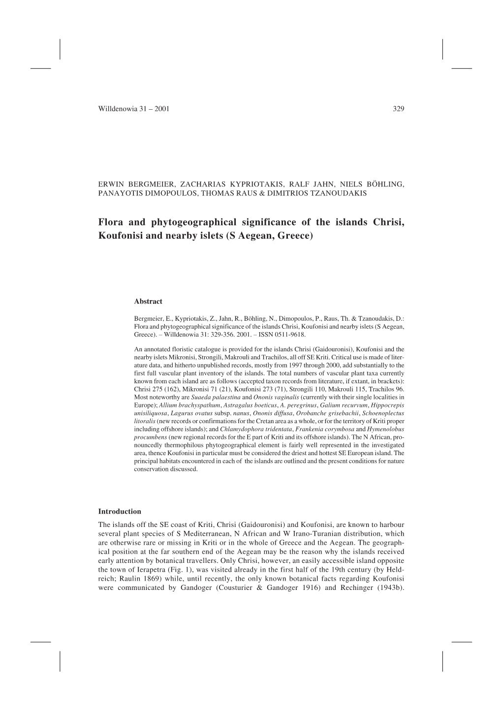 Flora and Phytogeographical Significance of the Islands Chrisi, Koufonisi and Nearby Islets (S Aegean, Greece)