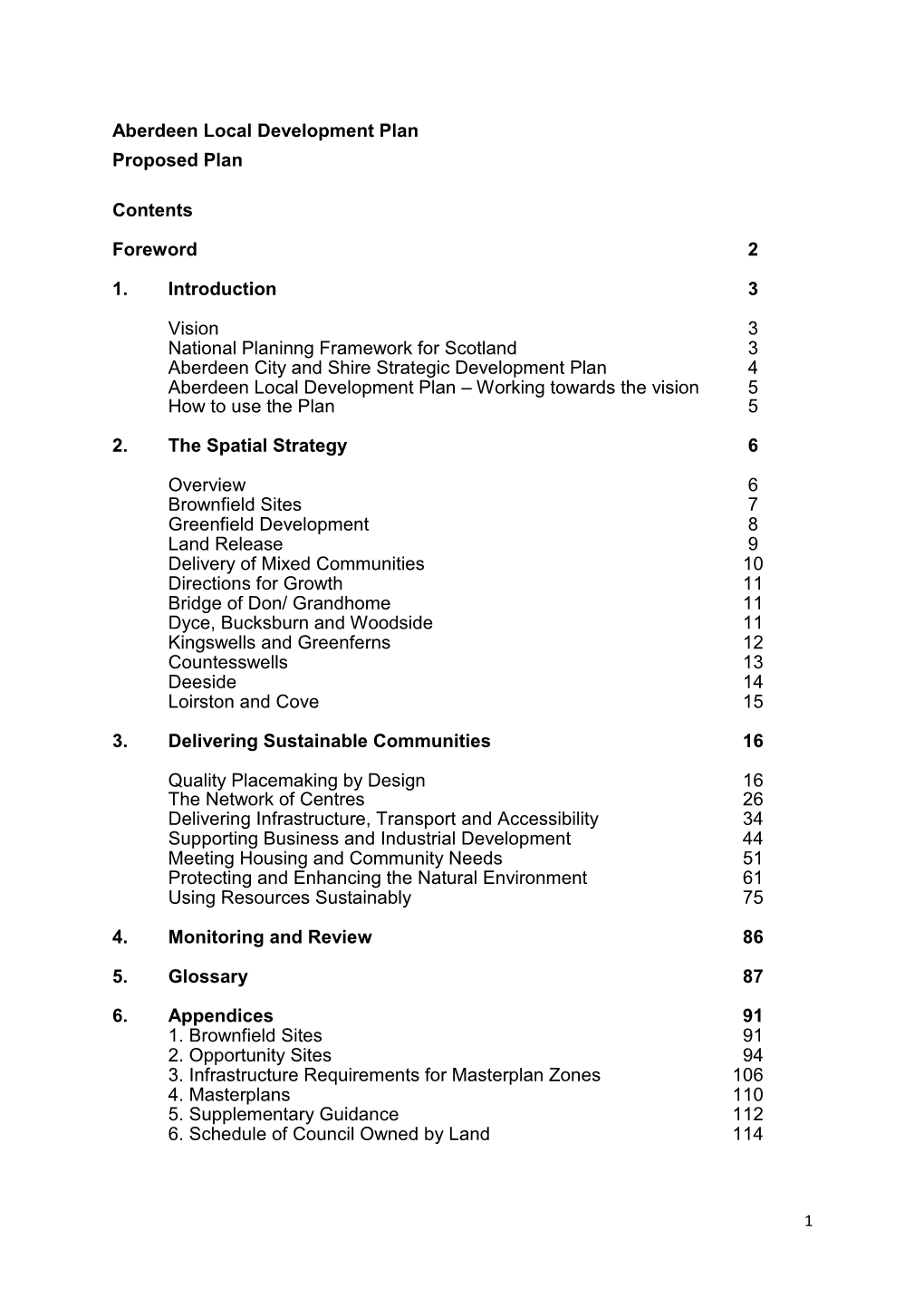 Aberdeen Local Development Plan Proposed Plan Contents Foreword 2 1. Introduction 3 Vision 3 National Planinng Framework