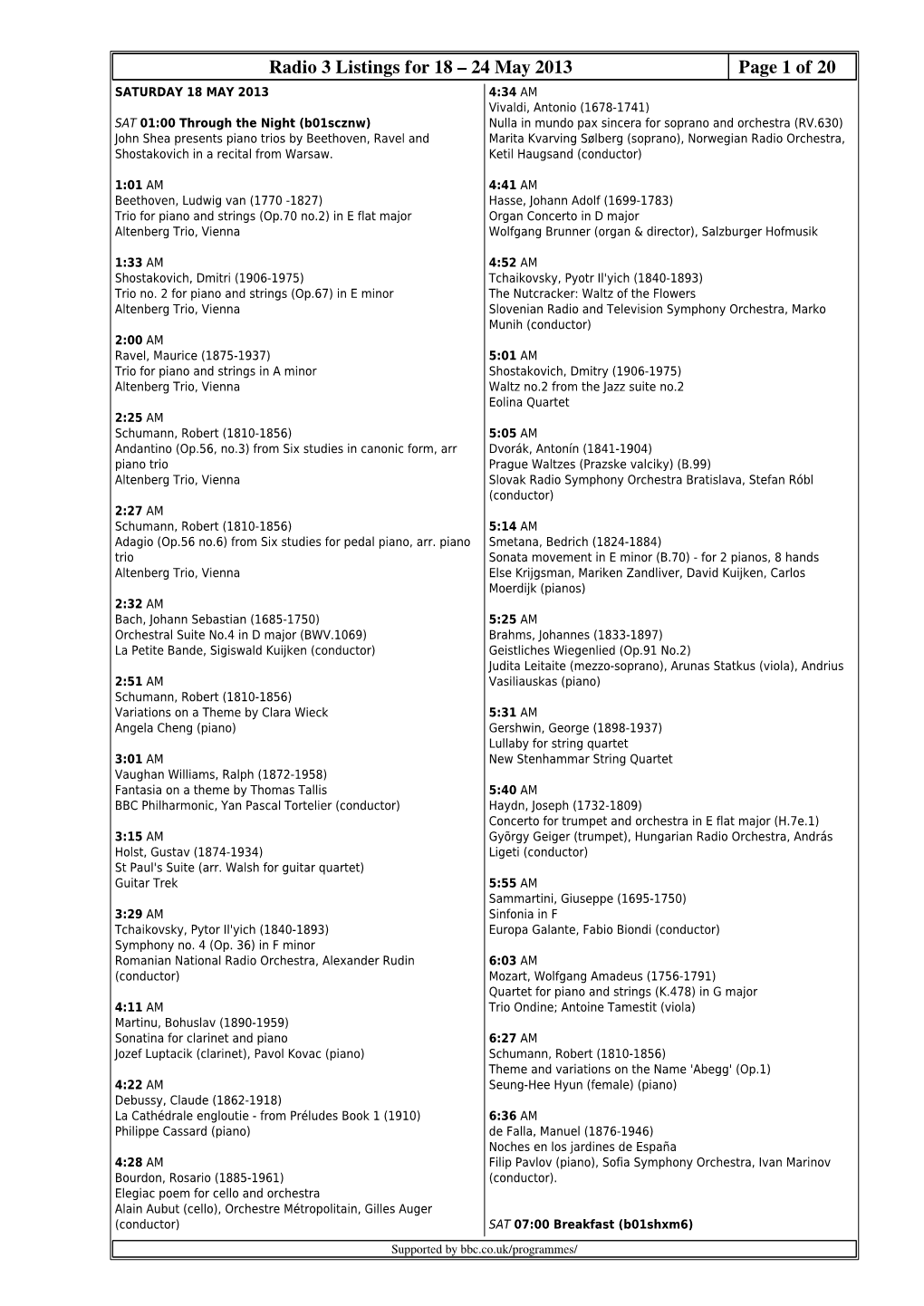 Radio 3 Listings for 18 – 24 May 2013 Page 1 Of