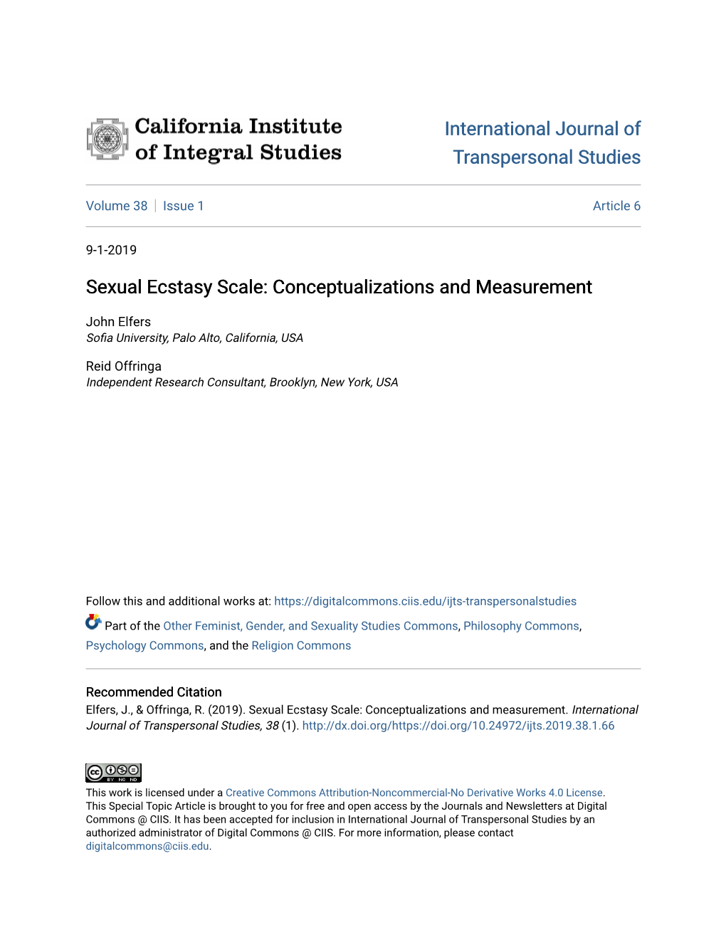 Sexual Ecstasy Scale: Conceptualizations and Measurement