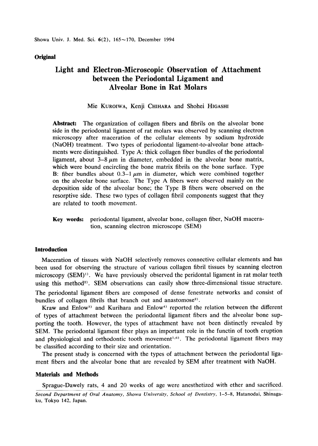 Light and Electron-Microscopic Observation of Attachment Between the Periodontal Ligament and Alveolar Bone in Rat Molars