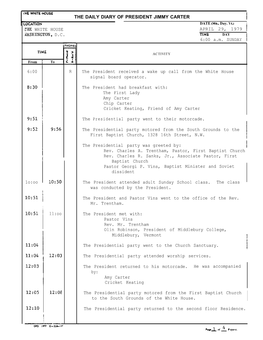 THE DAILY DIARY of PRESIDENT JIMMY CARTER .OCATION DATE (.Mo