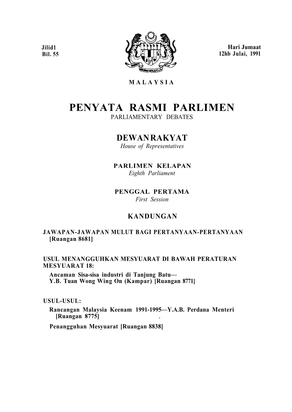 Penyata Rasmi Parlimen Parliamentary Debates