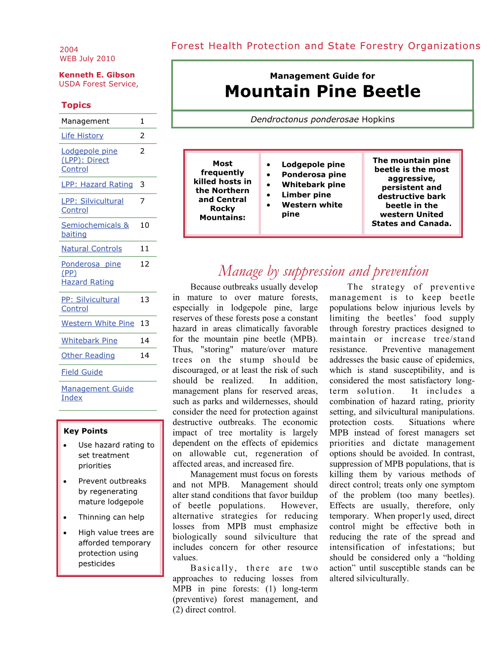 Management Guide for Mountain Pine Beetle
