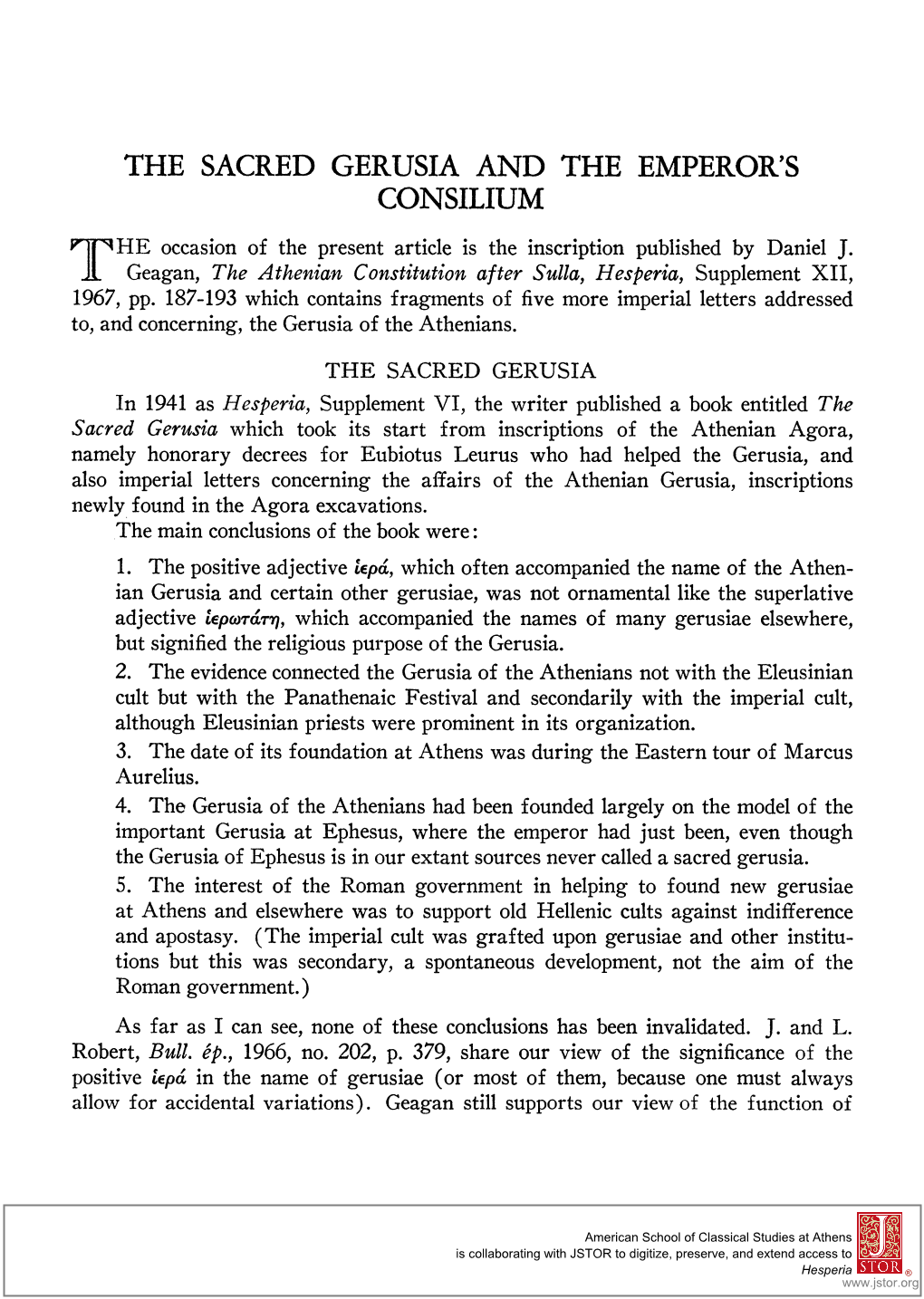 THE SACRED GERUSIA and the EMPEROR's CONSILIUM Theoccasion of the Present Article Is the Inscriptionpublished by Daniel J