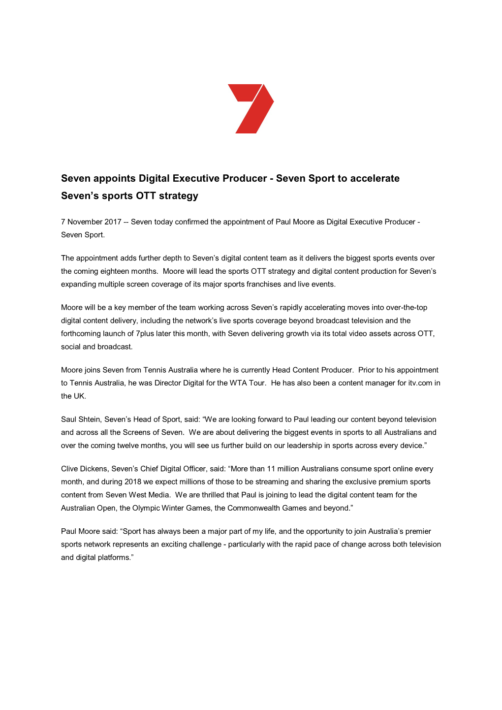 Seven Appoints Digital Executive Producer - Seven Sport to Accelerate Seven’S Sports OTT Strategy