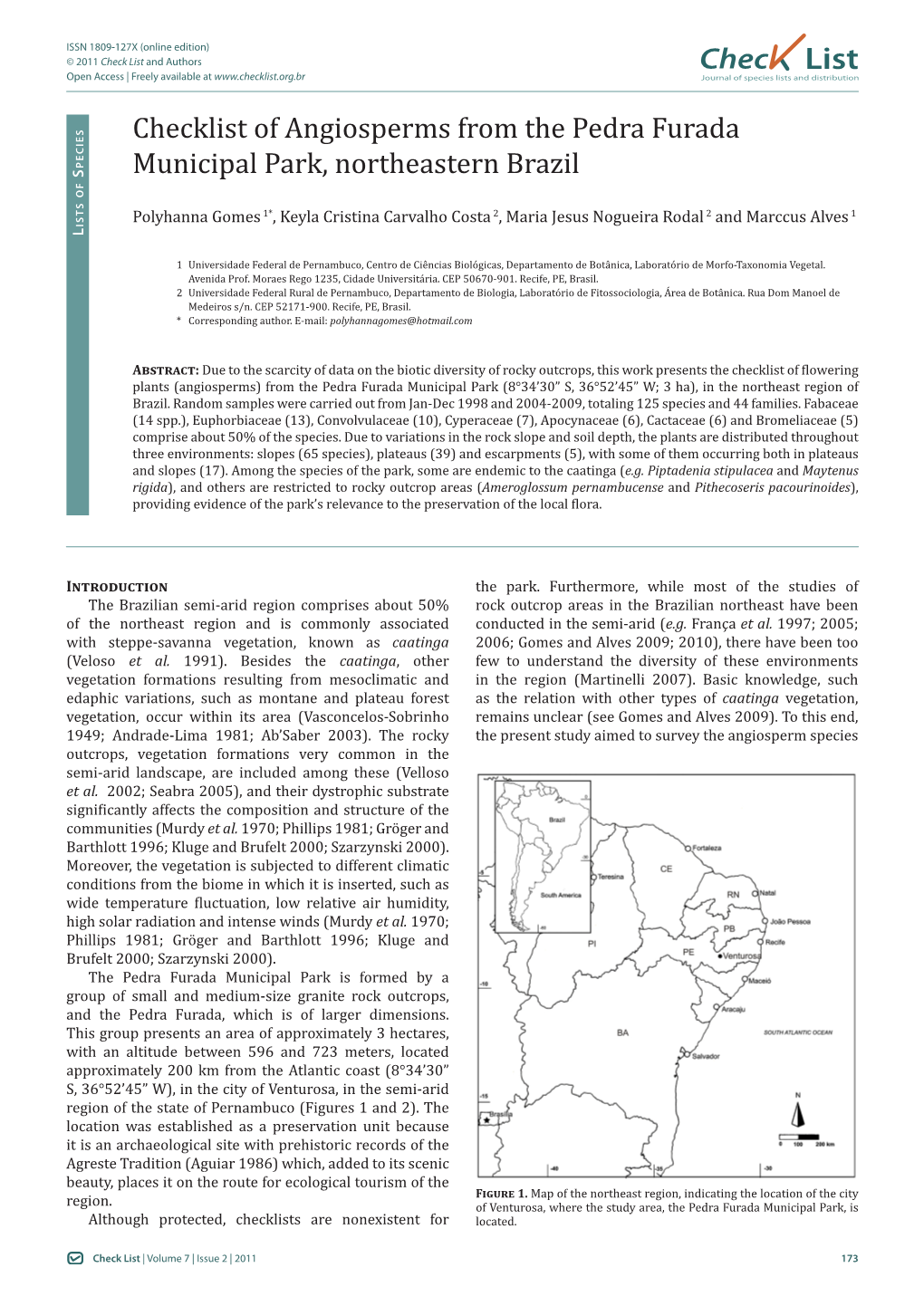 Check List and Authors Chec List Open Access | Freely Available at Journal of Species Lists and Distribution