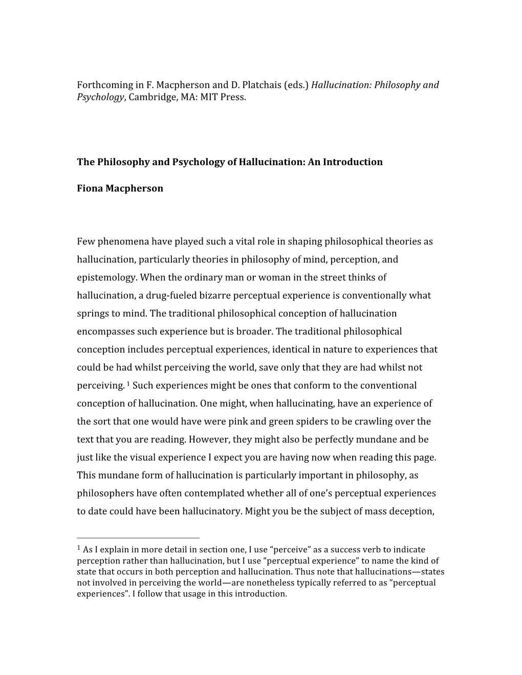 Philosophy and Psychology of Hallucination: an Introduction