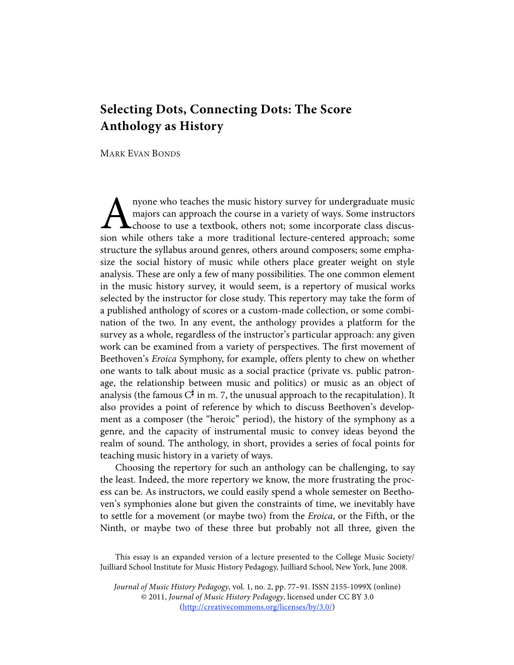 Selecting Dots, Connecting Dots: the Score Anthology As History