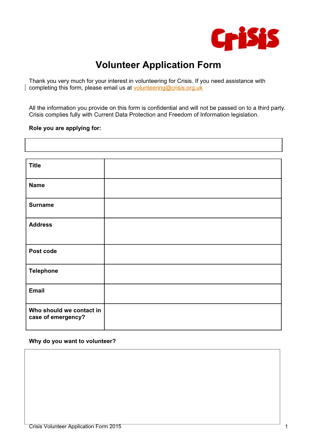 Volunteer Application Form s2