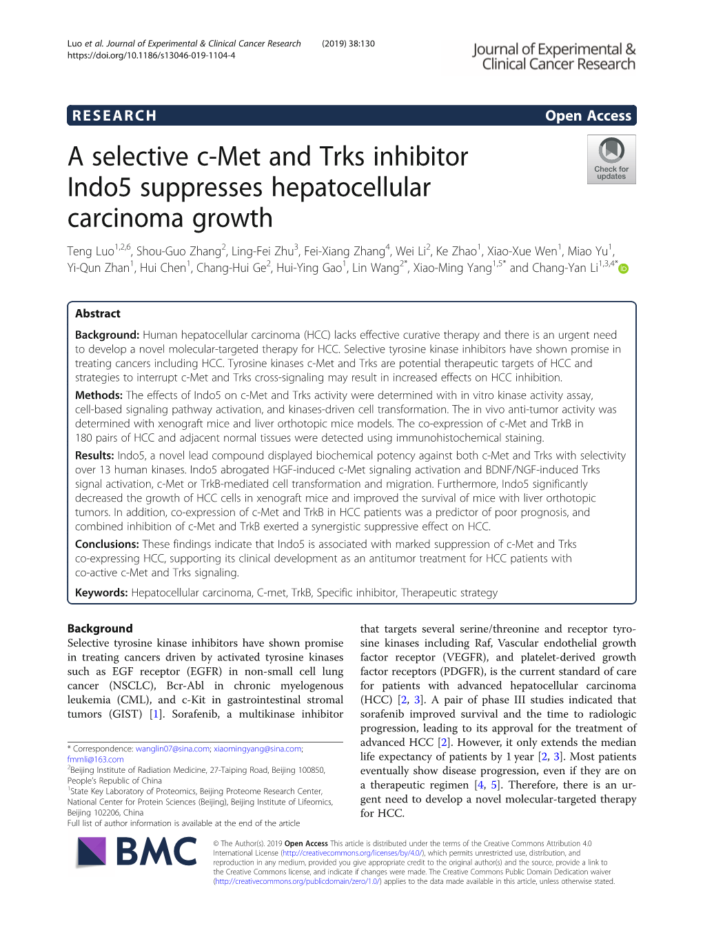 A Selective C-Met and Trks Inhibitor Indo5 Suppresses Hepatocellular