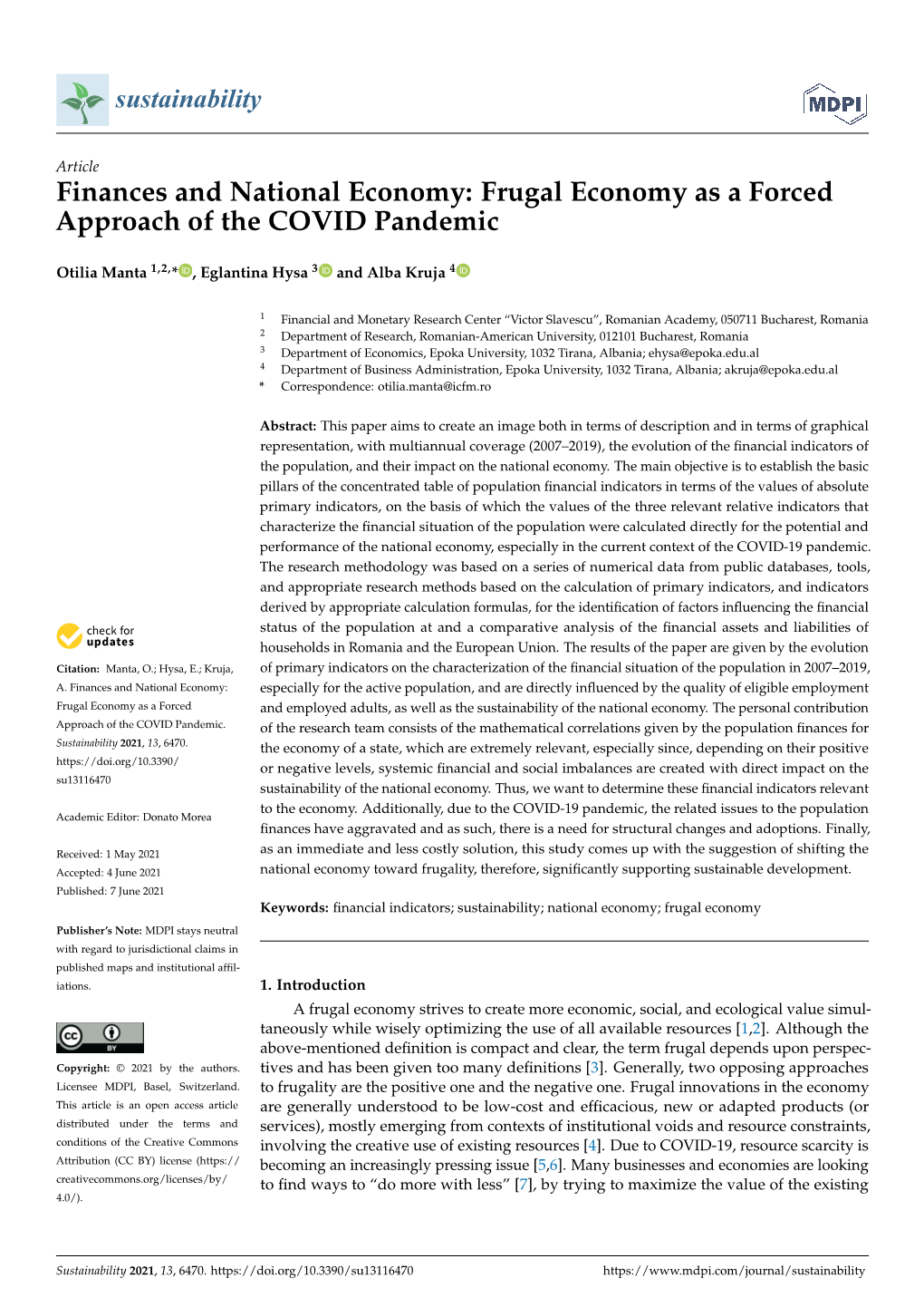 Frugal Economy As a Forced Approach of the COVID Pandemic