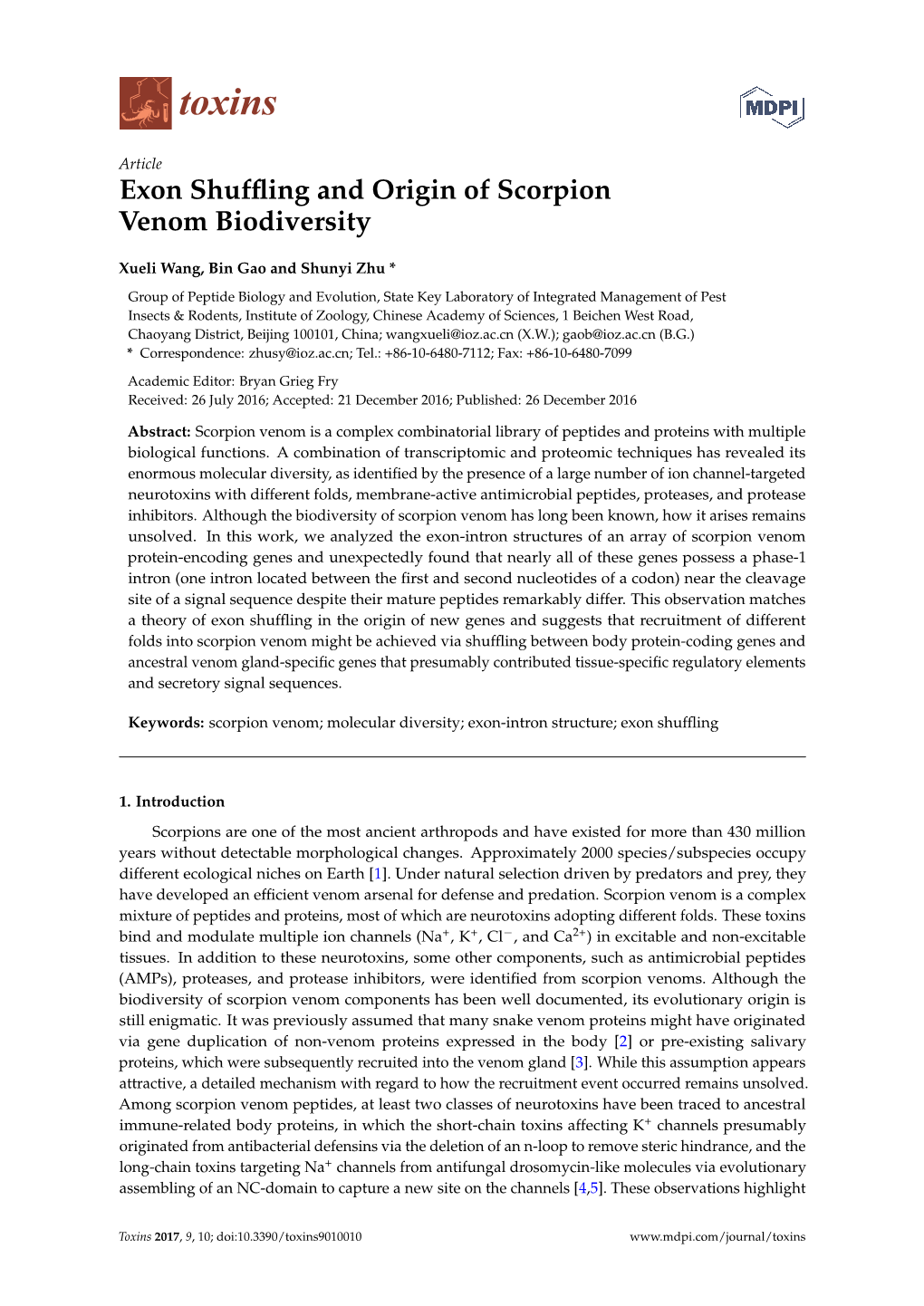 Exon Shuffling and Origin of Scorpion Venom Biodiversity