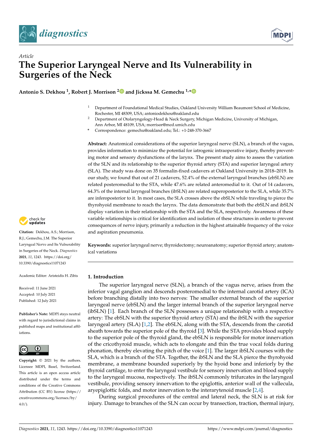 The Superior Laryngeal Nerve and Its Vulnerability in Surgeries of the Neck