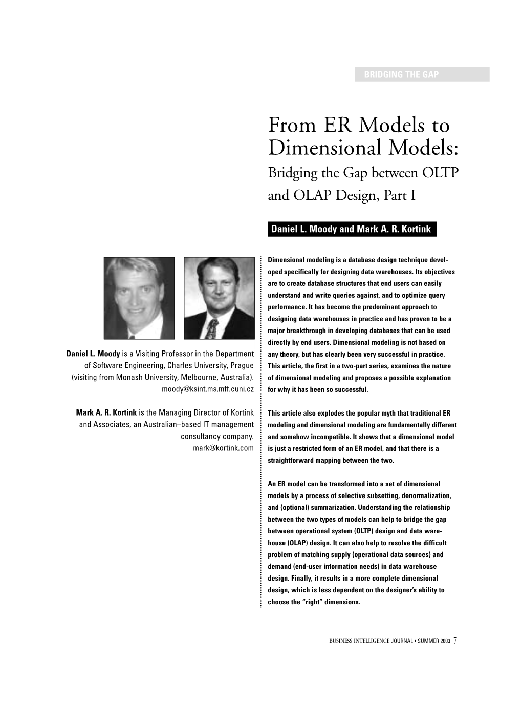 From ER Models to Dimensional Models Part I