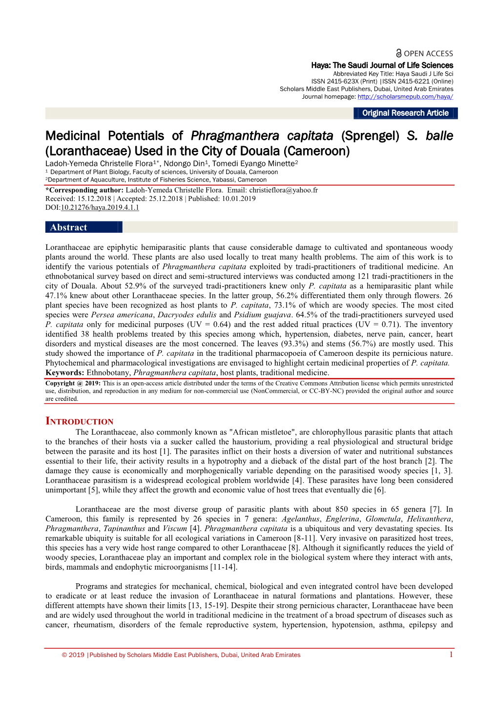 Medicinal Potentials of Phragmanthera Capitata (Sprengel) S