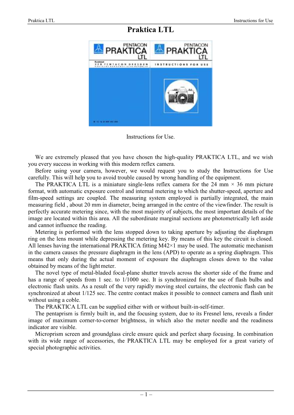 Praktica LTL Instructions for Use