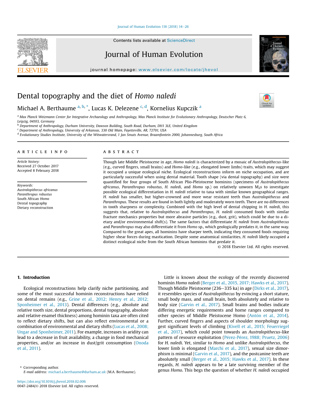 Dental Topography and the Diet of Homo Naledi