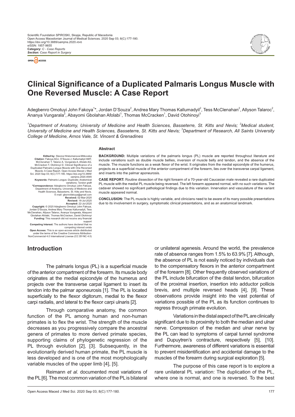 Clinical Significance of a Duplicated Palmaris Longus Muscle with One Reversed Muscle: a Case Report