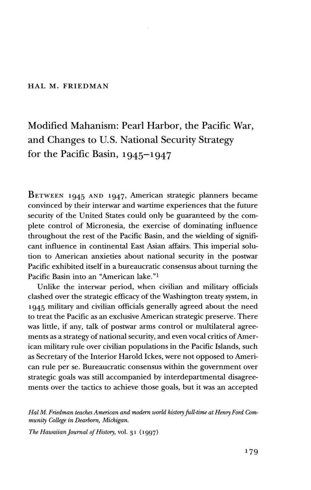 Pearl Harbor, the Pacific War, and Changes to US National