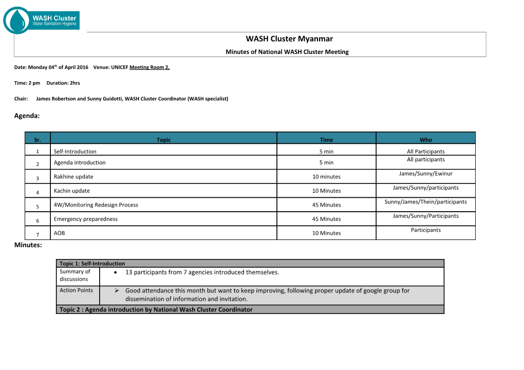 WASH Cluster Niger s1