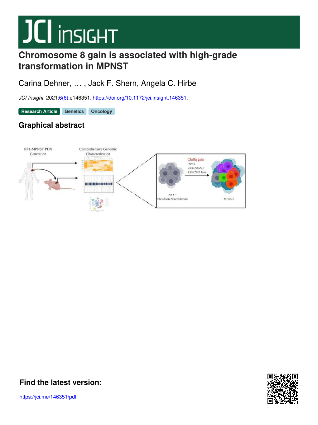 Chromosome 8 Gain Is Associated with High-Grade Transformation in MPNST