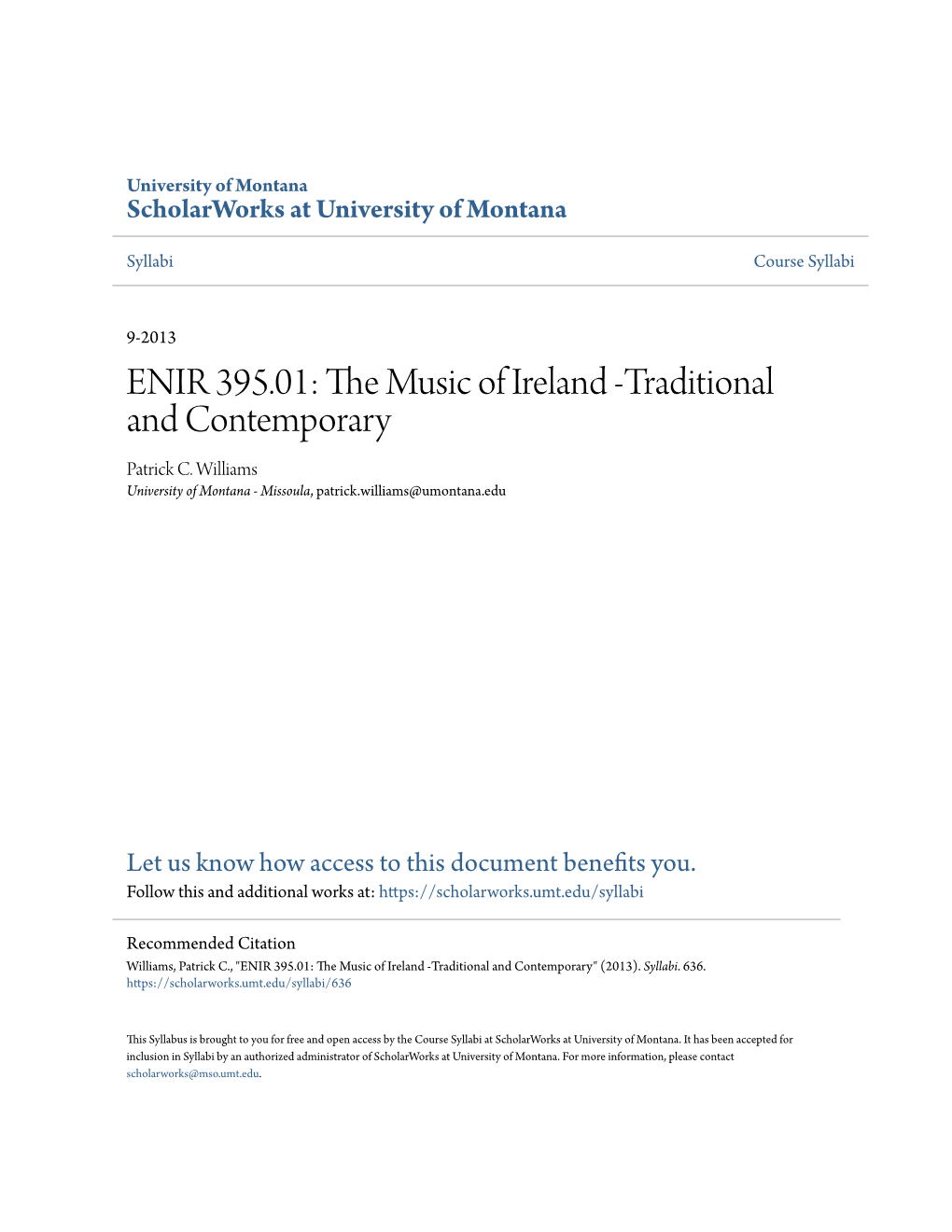 ENIR 395.01: the Music of Ireland -Traditional and Contemporary