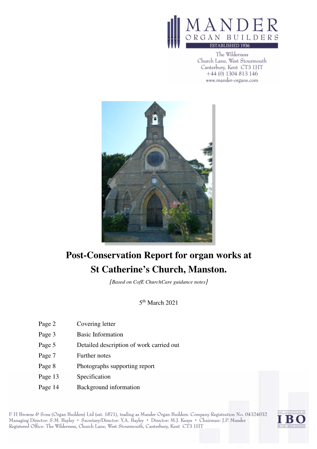 Post-Conservation Report for Organ Works at St Catherine's Church