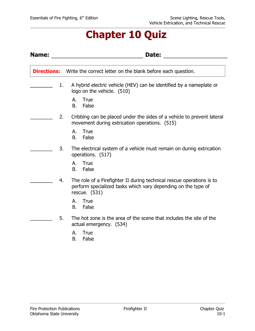 Directions: Write the Correct Letter on the Blank Before Each Question