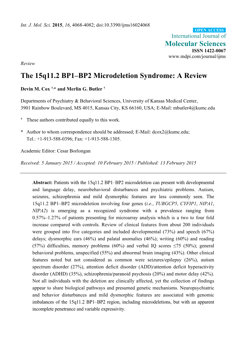 The 15Q11.2 BP1–BP2 Microdeletion Syndrome: a Review