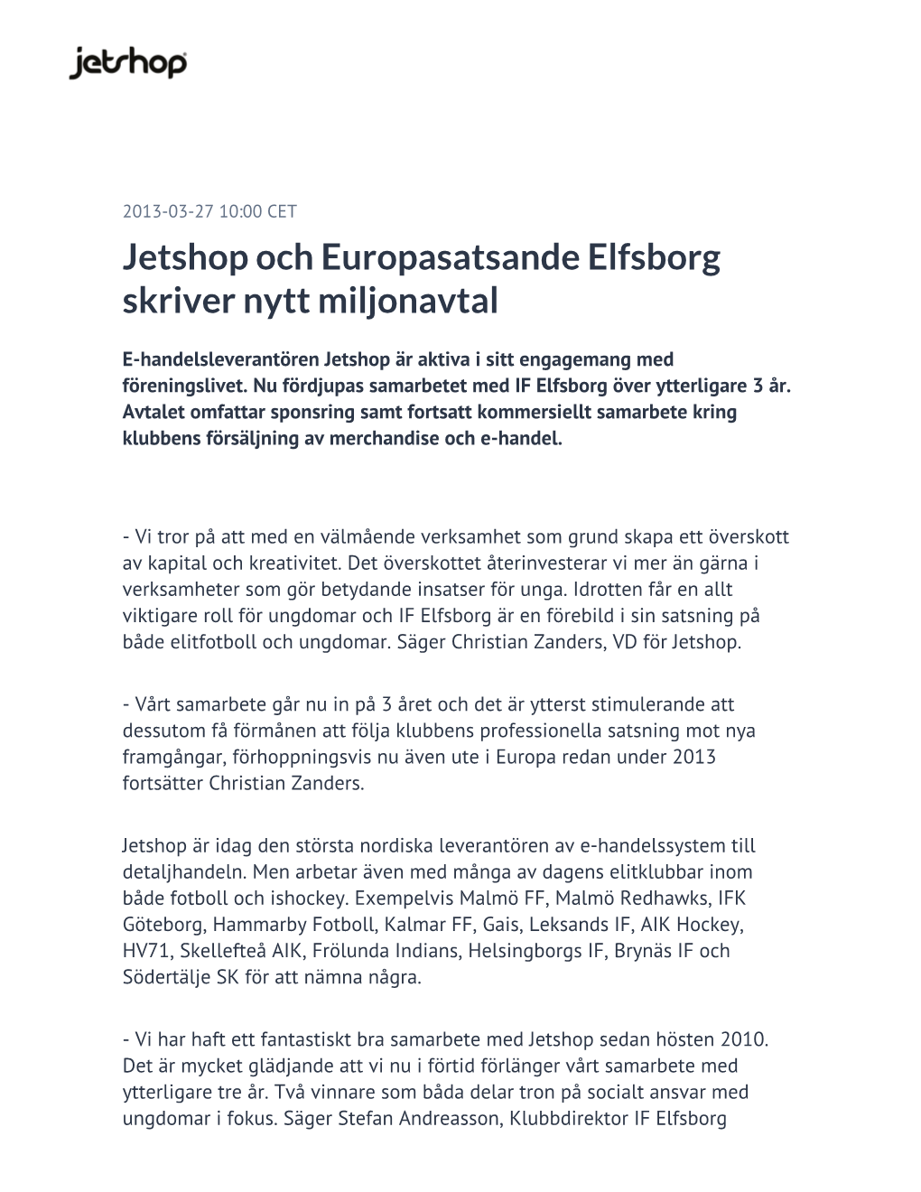 Jetshop Och Europasatsande Elfsborg Skriver Nytt Miljonavtal