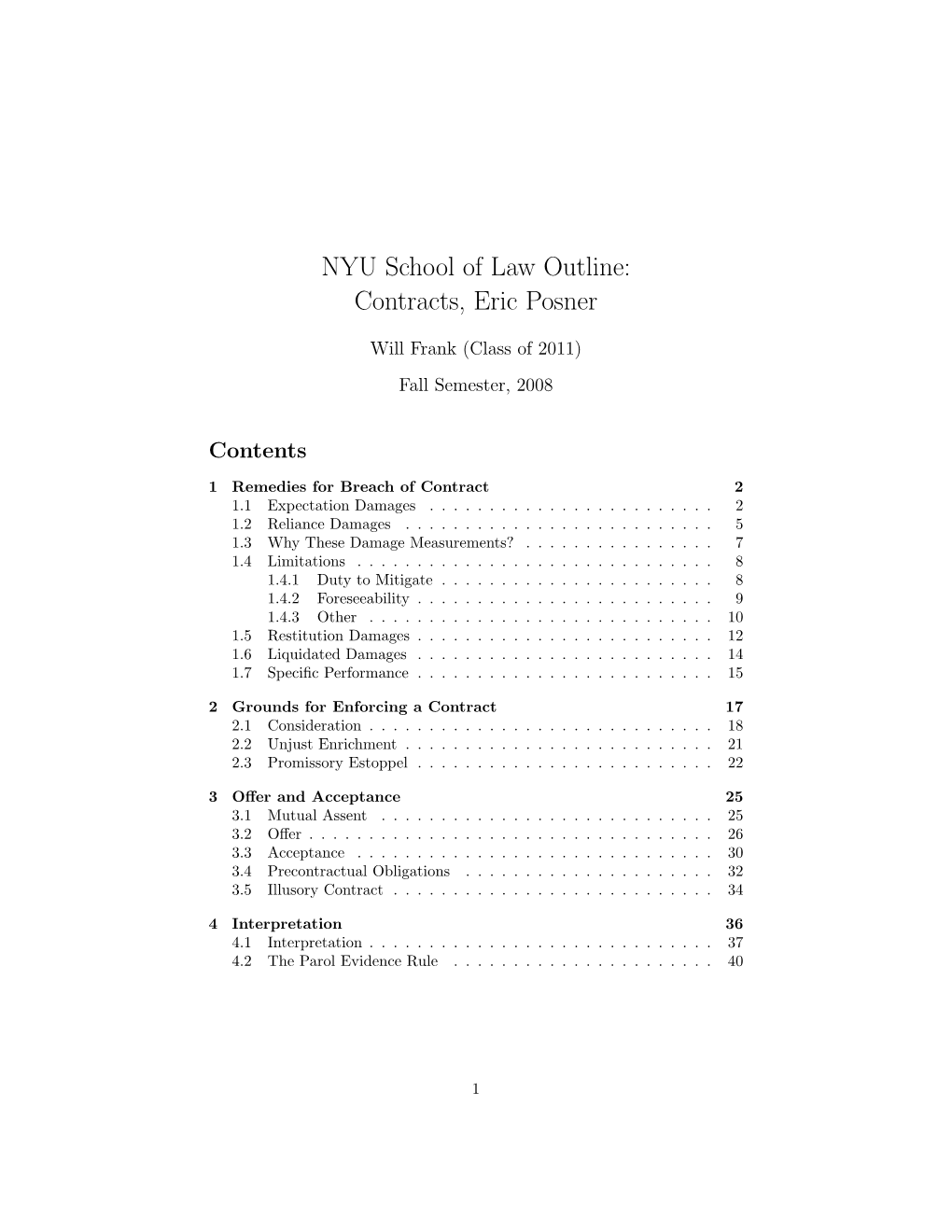 NYU School of Law Outline: Contracts, Eric Posner