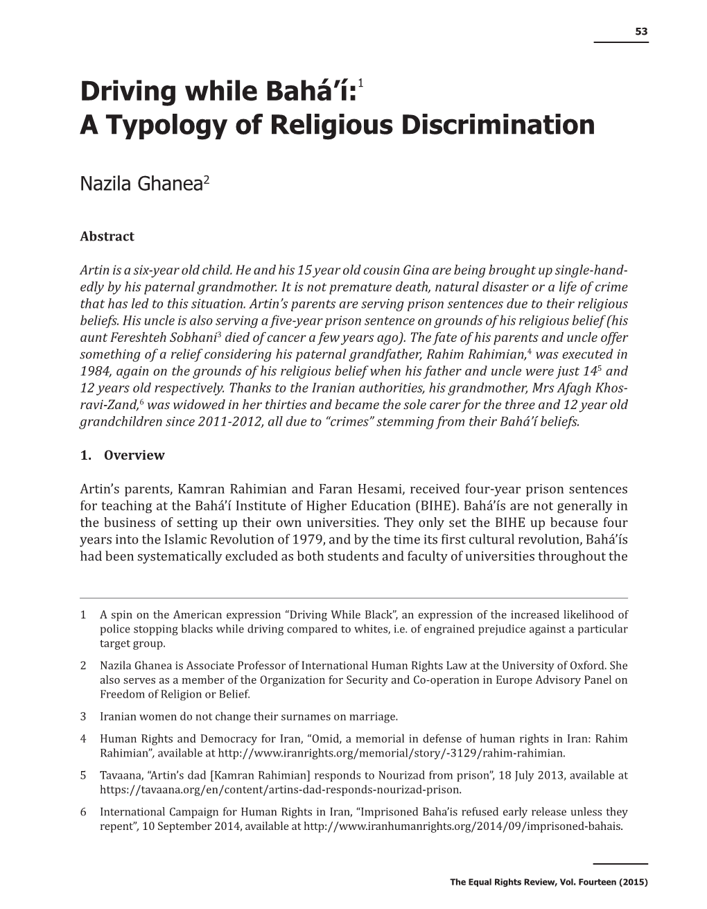 Driving While Bahá'í:1 a Typology of Religious Discrimination