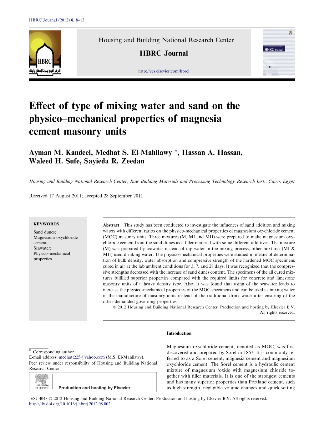 Effect of Type of Mixing Water and Sand on the Physico–Mechanical Properties 9 Times with High Early Strength