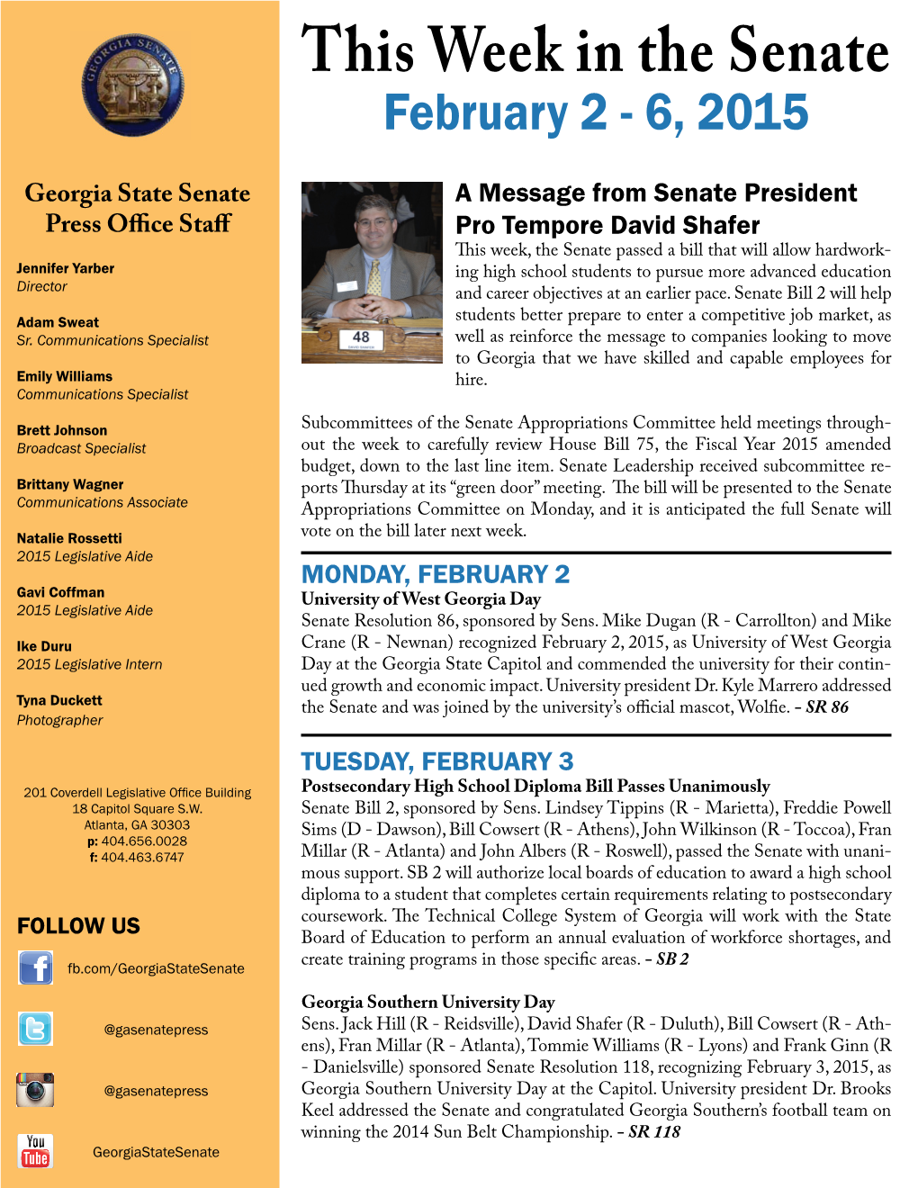 This Week in the Senate February 2 - 6, 2015