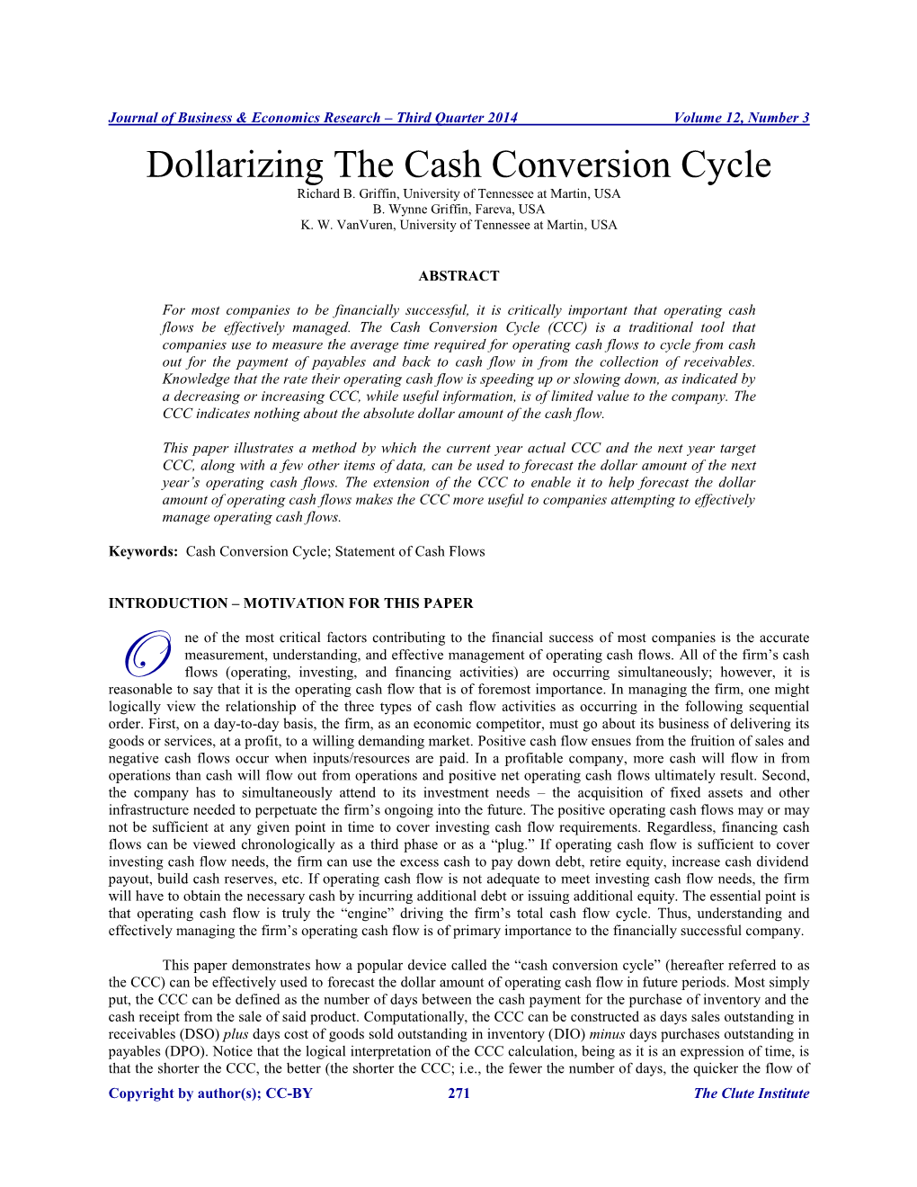 Dollarizing the Cash Conversion Cycle Richard B