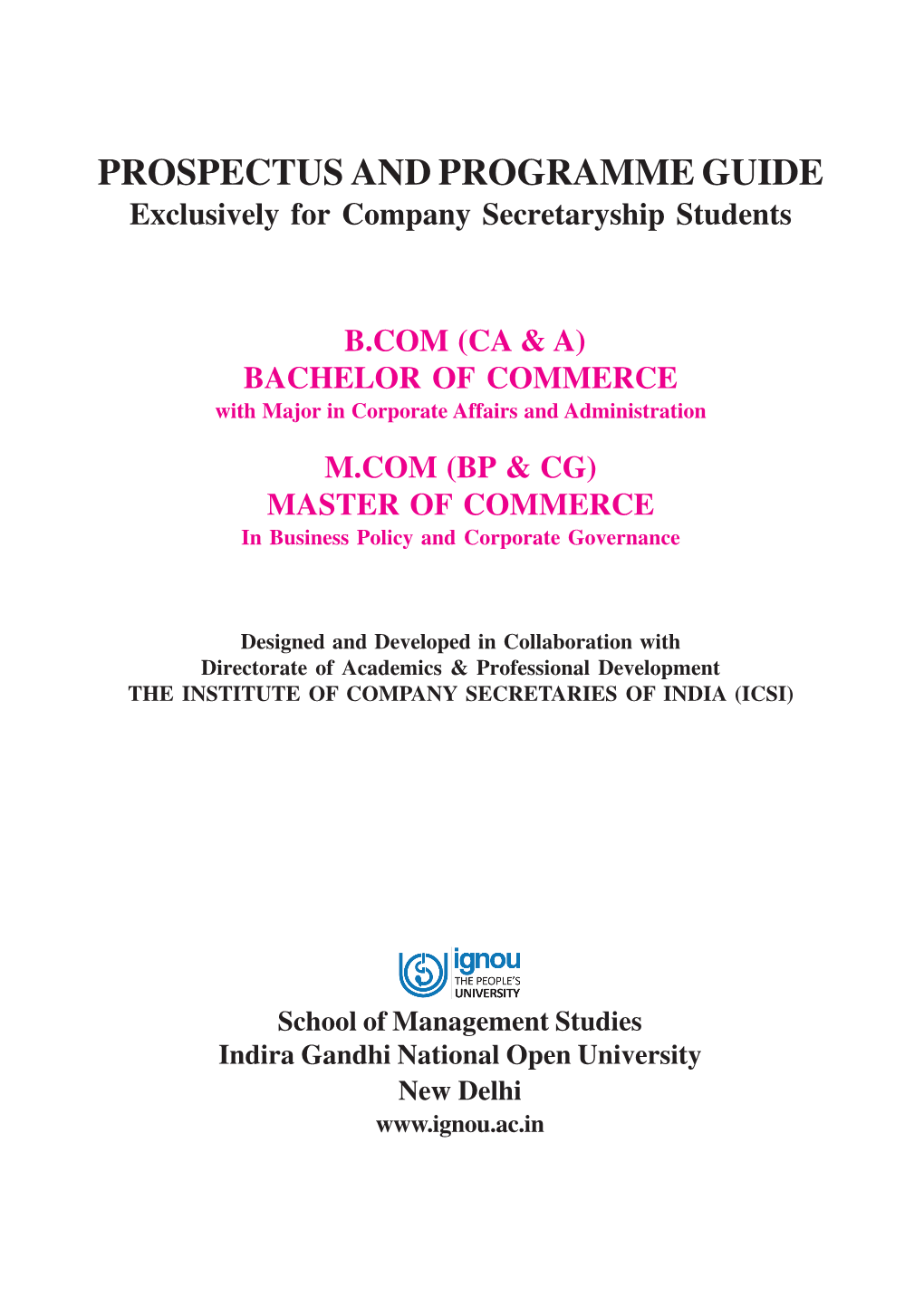 PROSPECTUS and PROGRAMME GUIDE Exclusively for Company Secretaryship Students