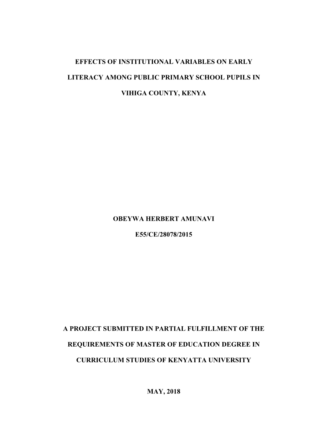 Effects of Institutional Variables on Early Literacy